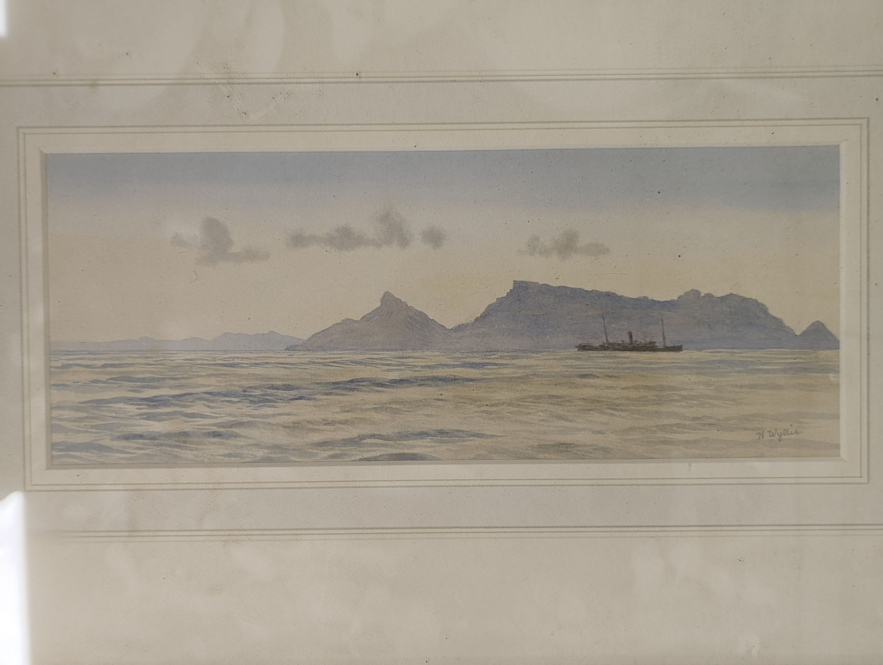 Harold Wyllie (1880-1973), pencil and watercolour, Views of Cape Town from the sea, signed, 11 x 28.5cm